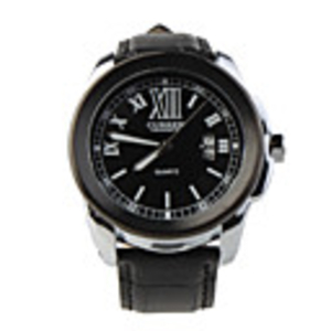 Fashion Auto Mechanical Steel Wrist Watch Black Dial Black PU Leather Bracelet