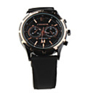 Fashion Auto Mechanical Steel Wrist Watch Black Dial Black PU Leather Bracelet
