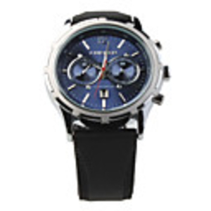 Fashion Auto Mechanical Steel Wrist Watch Blue Dial Black PU Leather Bracelet