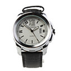 Fashion Auto Mechanical Steel Wrist Watch White Dial Black PU Leather Bracelet
