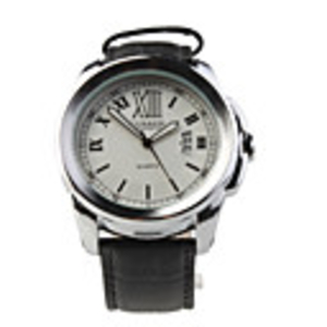 Fashion Auto Mechanical Steel Wrist Watch White Dial Black PU Leather Bracelet