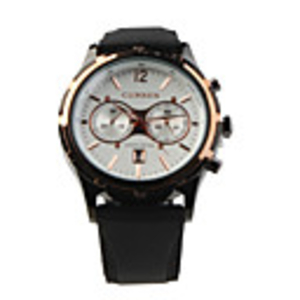 Fashion Auto Mechanical Steel Wrist Watch White Dial Black PU Leather Bracelet Golden Figure