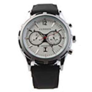 Fashion Auto Mechanical Steel Wrist Watch White Dial Black PU Leather Bracelet Slivery Figure