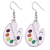 fashion design paint brush and colorful paint palette drop earrings artist painter jewelry