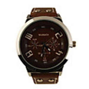 Fashion Korea PU Leather Band Style Handsome Quartz Men Women Wrist Watch - Brown