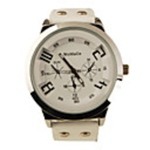 Fashion Korea PU Leather Band Style Handsome Quartz Men Women Wrist Watch - White