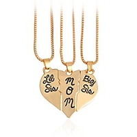 fashion mother and daughter puzzle dog tag necklace jewlery big sis mom lil sis letter matching engraved necklace (gold)