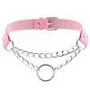 fashion o-shaped round leather collar necklace adjustable punk goth emo style circle padlock pendant pu leather chokers chain necklace (pink)