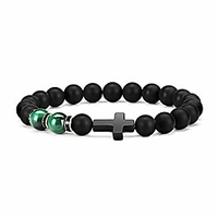 fashion religion cross men women 8mm natural stone tiger eye amp; black matte agate beads bracelet elastic bracelet bangle