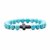fashion religious cross bracelet 8mm tiger eye turquoise beads elastic bracelet, 7 1/2 wrist