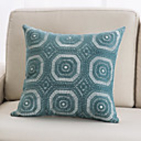 Fashion Simple Original Creation Design Single Side 3D Lake Blue Towel Embroidered Cotton Canvas Pillow Case Cover Living Room Bedroom Sofa Cushion Cover