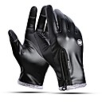 Fashion Winter Faux Leather Motorcycle Full Finger Touch Screen Warm Gloves Full Finger Black Gloves