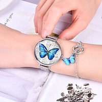 Fashion Women Blue Butterfly Quartz Watch Dresses Wristwatches With Bracelet 2pcs/Lot miniinthebox