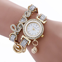 fashion women girls metal case leather rhinestone bracelet quartz elegant wrist watch