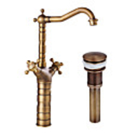 Faucet Set - Pre Rinse / Rotatable / Widespread Antique Copper Centerset Two Handles One HoleBath Taps