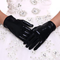Faux Leather Wrist Length Glove Bridal Gloves With Black-redCubanHee