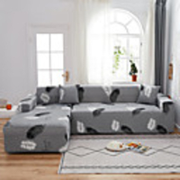 Feather 1-Piece Sofa Cover Couch Cover Furniture Protector Soft Stretch Sofa Slipcover Spandex Jacquard Fabric Super Fit for 1~4 Cushion Couch and L Shape Sofa, Easy to Install(1 Free Cushion Cover)