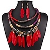 feather pendant multi layers tribal bib necklace statement earring jewelry set
