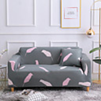 Feather Print 1-Piece Sofa Cover Couch Cover Furniture Protector Soft Stretch Slipcover Spandex Jacquard Fabric Super Fit for 1~4 Cushion Couch and L Shape Sofa, Easy to Install(1 Free Cushion Cover)