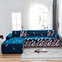 Feather Print 1-Piece Sofa Cover Couch Cover Furniture Protector Soft Stretch Sofa Slipcover Spandex Jacquard Fabric Super Fit for 1~4 Cushion Couch and L Shape Sofa, Easy to Install