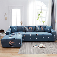 Feather Print Dustproof All-powerful Slipcovers Stretch L Shape Sofa Cover Super Soft Fabric Couch Cover Sofa Furniture Protector with One Free Boster Case miniinthebox