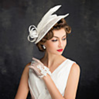 Feathers / Linen / Cotton Blend Fascinators / Flowers / Headdress with Feather / Floral 1 Party / Evening / Outdoor Headpiece