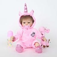 FeelWind 18 inch Reborn Doll Reborn Toddler Doll Baby Girl Unicorn Horse with Baby Hair lifelike Handmade Cute Kids / Teen Cloth 3/4 Silicone Limbs and Cotton Filled Body with Clothes and Accessories