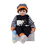 FeelWind 24 inch Reborn Doll Baby Toddler Toy Reborn Toddler Doll Baby Boy Gift Cute Lovely Parent-Child Interaction Tipped and Sealed Nails Silicone Cotton Cloth LV063 with Clothes and Accessories