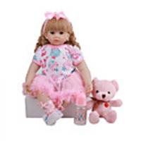 FeelWind 24 inch Reborn Doll Baby Toddler Toy Reborn Toddler Doll Baby Girl Gift Cute Lovely Parent-Child Interaction Tipped and Sealed Nails 3/4 Silicone Limbs and Cotton Filled Body LV0104 with