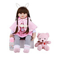 FeelWind 24 inch Reborn Doll Baby Toddler Toy Reborn Toddler Doll Baby Girl Gift Cute Lovely Parent-Child Interaction Tipped and Sealed Nails 3/4 Silicone Limbs and Cotton Filled Body LV0106 with
