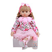 FeelWind 24 inch Reborn Doll Baby Toddler Toy Reborn Toddler Doll Baby Girl Gift Cute Lovely Parent-Child Interaction Tipped and Sealed Nails 3/4 Silicone Limbs and Cotton Filled Body LV093 with