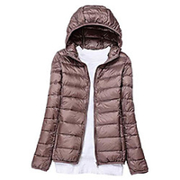 Female Ultra Light Thin Hooded Down Jacket Winter Slim Warm Packable Coat Khaki L miniinthebox
