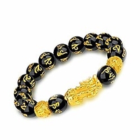 feng shui black obsidian wealth bracelet, feng shui the best 12mm black hand carved mantra bead bracelet, bracelet with golden pixiu pi yao attract wealth money feng shui bracelet(1pcs) miniinthebox
