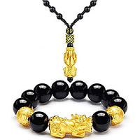 feng shui pi xiu pi yao bracelet necklace set black obsidian wealth jewelry for men women chinese dragon good luck necklace hand carved mantra bead bracelet