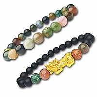 fengshui black wealth bracelet, women men good luck pixiu gold,  feng shui 8mm healing colorful gemstone,  natural crystal beaded black bracelets 2pcs