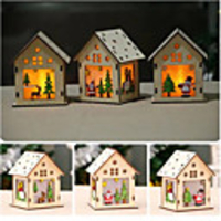 Festival Led Light Wood House Christmas Tree Decorations For Home Nice Illuminated Wooden House DIY Gift Window Decoration