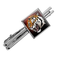 fierce tiger square tie bar clip clasp tack- silver or gold
