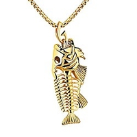 fish bone amp; fishing hook skeleton pendant stainless steel link chain surfer chain necklace for men (gold)