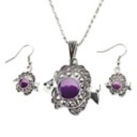 Fish Shape Purple Gem Earrings Necklace Jewelry Set