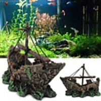 Fish Tank Aquarium Decoration Background Ornament Ship Gray Mini Artificial Resin 13105 cm