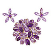 Five Leaf Pattern Amethyst Earring and Brooch Jewelry Set