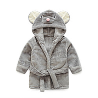 Flannel Bathrobe,  Cute Gray Mouse Baby