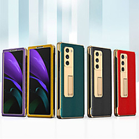 Flip PU Leather Phone Case For Samsung Galaxy Z Fold 2 Plating Camera Lens Protector PU Leather Shell with Phone Holder Stand miniinthebox