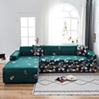 Flora Print 1-Piece Sofa Cover Couch Cover Furniture Protector Soft Stretch Sofa Slipcover Spandex Jacquard Fabric Super Fit for 1~4 Cushion Couch and L Shape Sofa, Easy to Install
