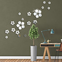 Flower Pattern Wall Sticker Home Decor 3D Wall Decal Art DIY Mirror Wall Stickers Living Room Decoration Silver/Gold/Black/Red/Blue