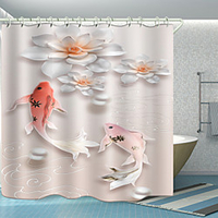 Flower Red Carp Digital Printing Shower Curtain Shower Curtains Hooks Modern Polyester New Design