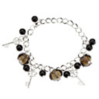 Flower Shape Coloured Glaze with Glass Bead and Key Bracelet