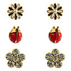 Flowers And Lady Beetles Alloy Zircon Earring Sets(6 PCS)