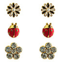 Flowers And Lady Beetles Alloy Zircon Earring Sets(6 PCS)