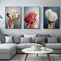 Flowers Feathers Woman Abstract Canvas Painting Wall Art Print Poster Picture Decorative Painting Living Room Home Decoration